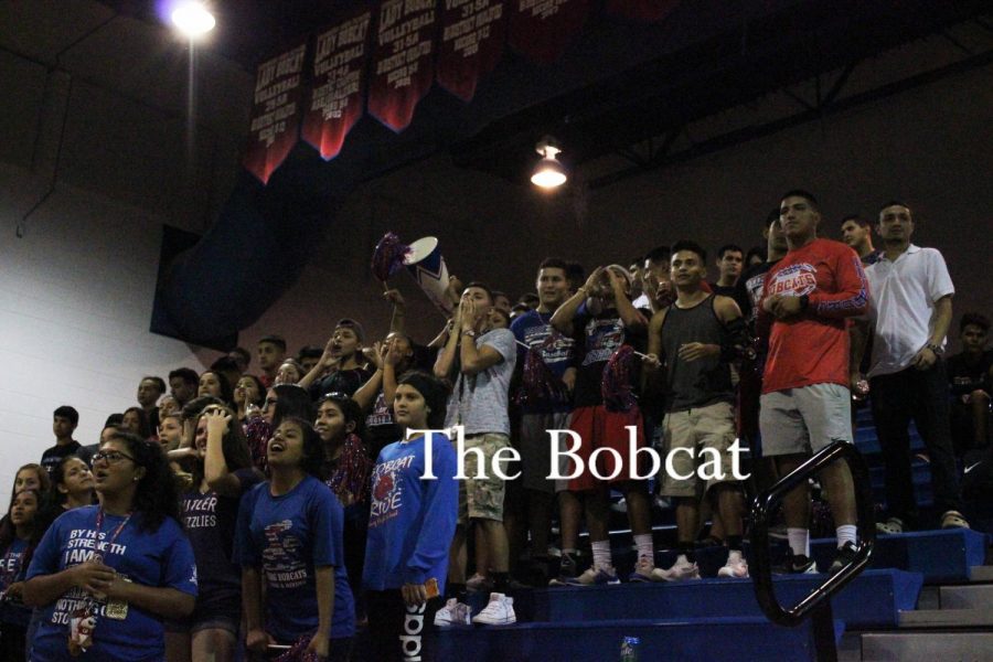 Students show their support for the team at the volleyball game against Vela.