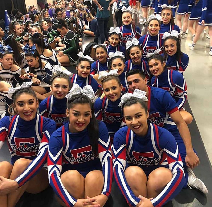 The cheer squad comes together for a picture at Nationals. 