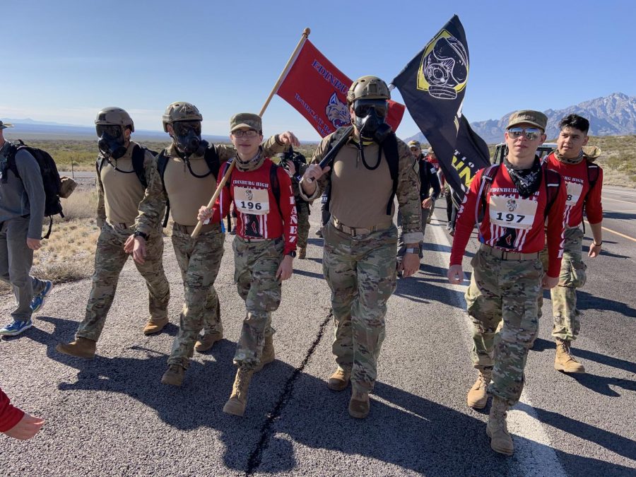 JROTC members march at the Bataan Memorial Death March in White Sands New Mexico during Spring Break.